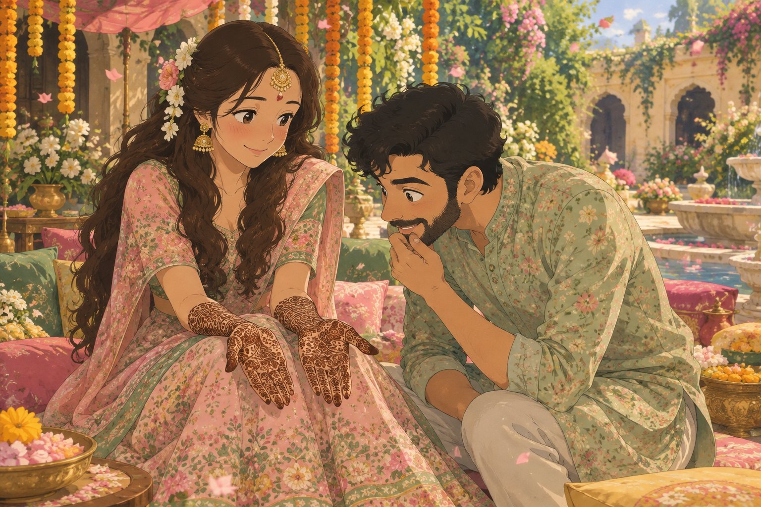 Ghibli-style Mehendi: Saumya shows her mehendi while Dewanshu peeks for his name